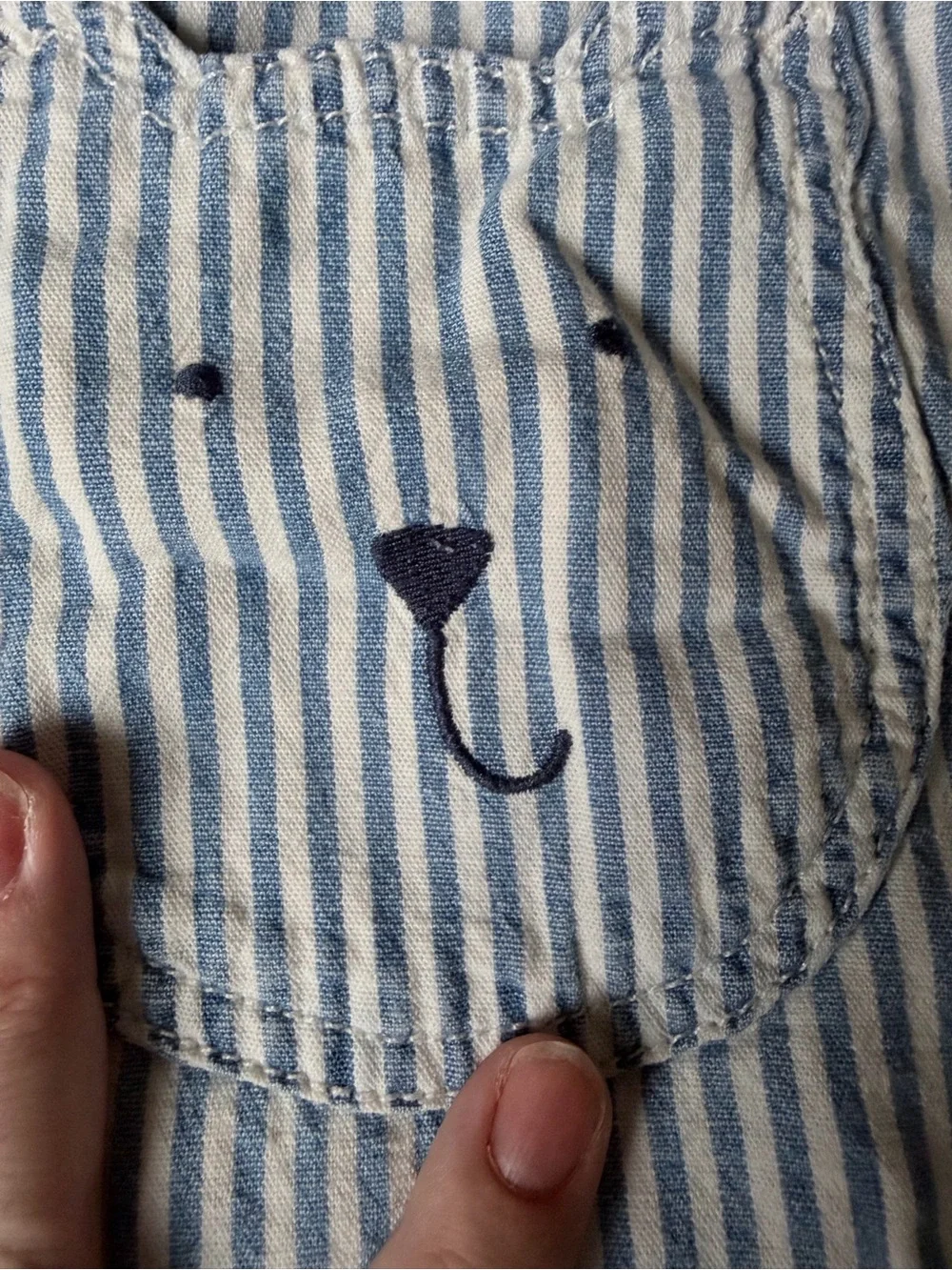 Gap Baby Denim Stripe Bear Pocket Bubble Overalls